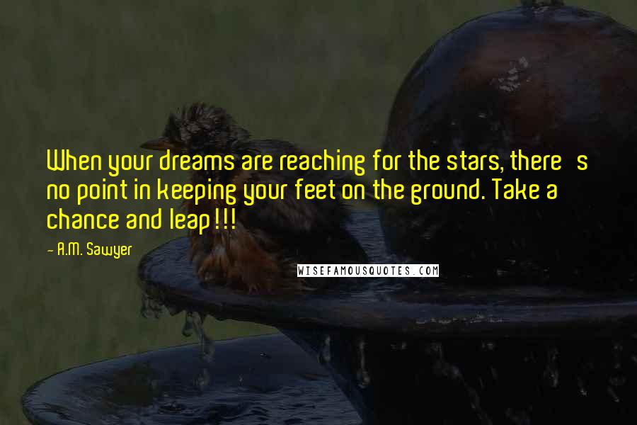 A.M. Sawyer Quotes: When your dreams are reaching for the stars, there's no point in keeping your feet on the ground. Take a chance and leap!!!