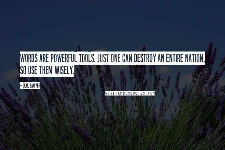 A.M. Sawyer Quotes: Words are Powerful Tools. Just one can destroy an entire Nation, so use them wisely.