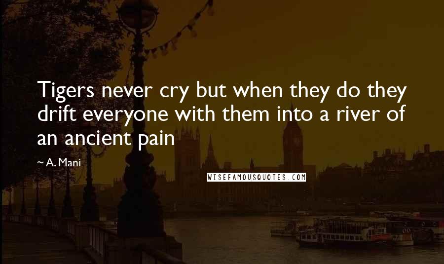 A. Mani Quotes: Tigers never cry but when they do they drift everyone with them into a river of an ancient pain