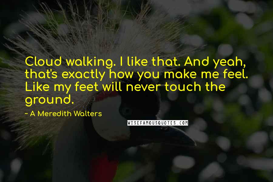 A Meredith Walters Quotes: Cloud walking. I like that. And yeah, that's exactly how you make me feel. Like my feet will never touch the ground.