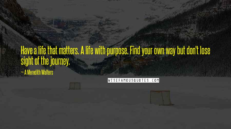 A Meredith Walters Quotes: Have a life that matters. A life with purpose. Find your own way but don't lose sight of the journey.