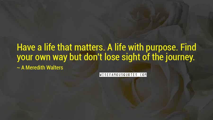 A Meredith Walters Quotes: Have a life that matters. A life with purpose. Find your own way but don't lose sight of the journey.