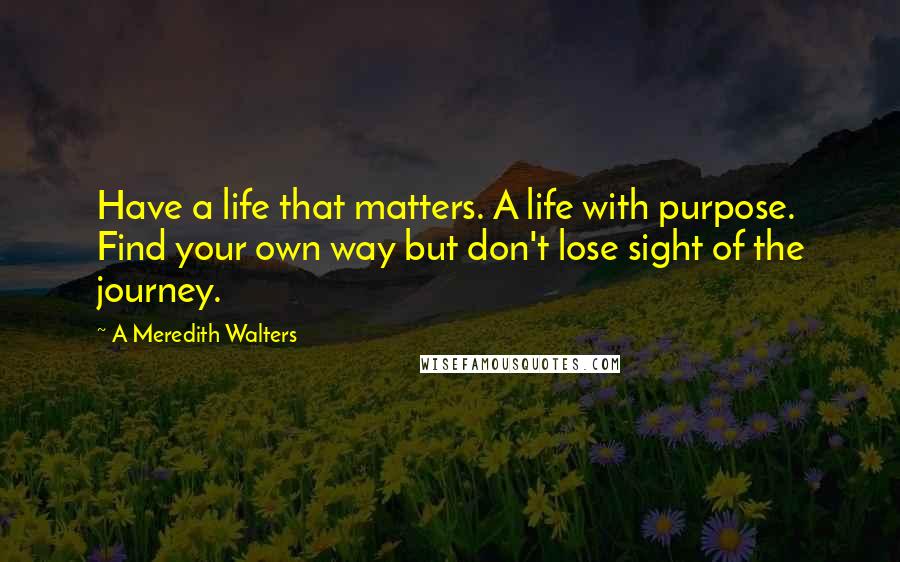 A Meredith Walters Quotes: Have a life that matters. A life with purpose. Find your own way but don't lose sight of the journey.