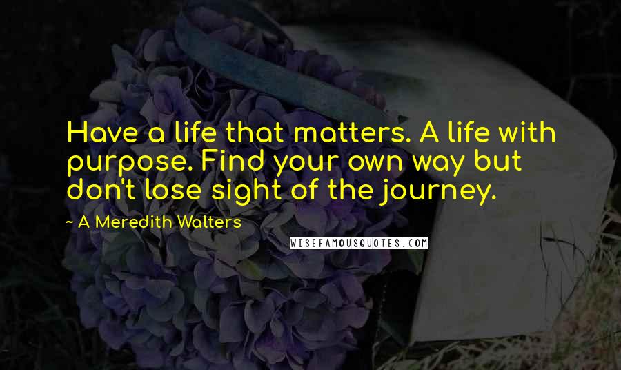 A Meredith Walters Quotes: Have a life that matters. A life with purpose. Find your own way but don't lose sight of the journey.