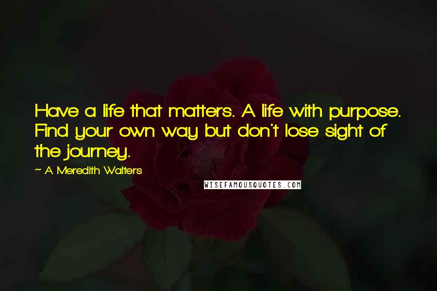 A Meredith Walters Quotes: Have a life that matters. A life with purpose. Find your own way but don't lose sight of the journey.