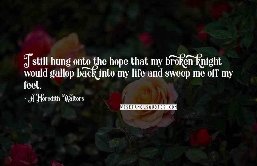 A Meredith Walters Quotes: I still hung onto the hope that my broken knight would gallop back into my life and sweep me off my feet.