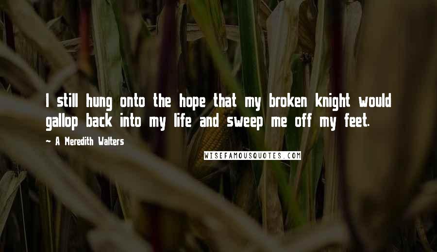 A Meredith Walters Quotes: I still hung onto the hope that my broken knight would gallop back into my life and sweep me off my feet.
