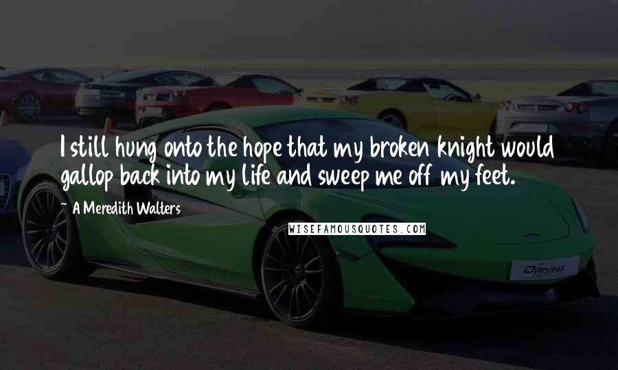 A Meredith Walters Quotes: I still hung onto the hope that my broken knight would gallop back into my life and sweep me off my feet.