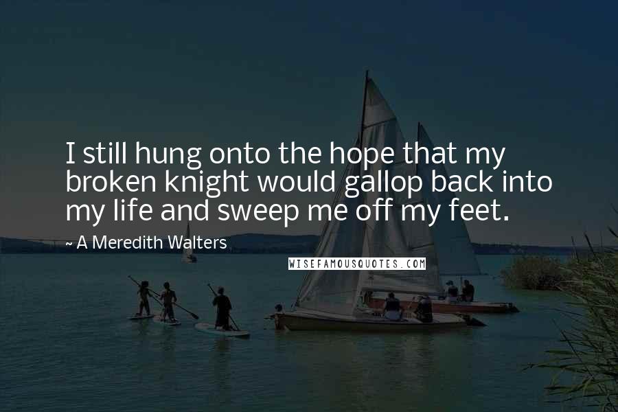 A Meredith Walters Quotes: I still hung onto the hope that my broken knight would gallop back into my life and sweep me off my feet.