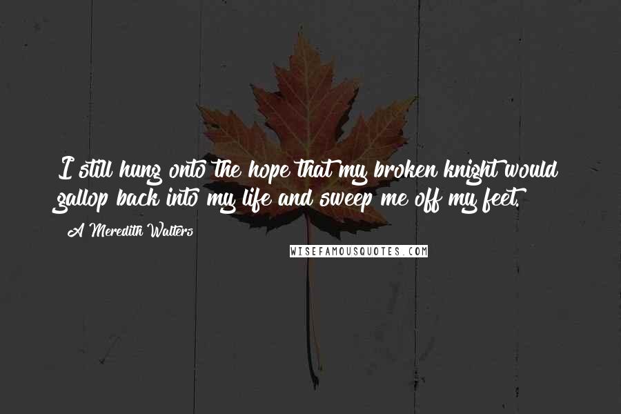 A Meredith Walters Quotes: I still hung onto the hope that my broken knight would gallop back into my life and sweep me off my feet.