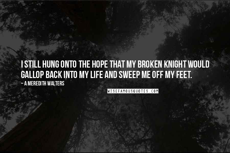 A Meredith Walters Quotes: I still hung onto the hope that my broken knight would gallop back into my life and sweep me off my feet.