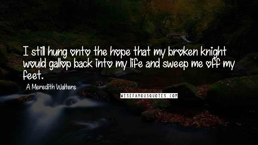 A Meredith Walters Quotes: I still hung onto the hope that my broken knight would gallop back into my life and sweep me off my feet.