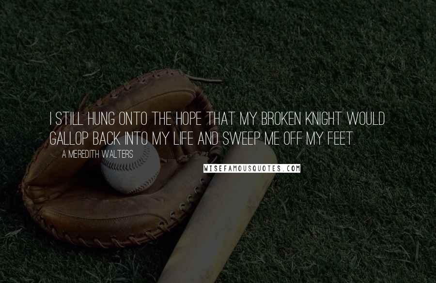 A Meredith Walters Quotes: I still hung onto the hope that my broken knight would gallop back into my life and sweep me off my feet.