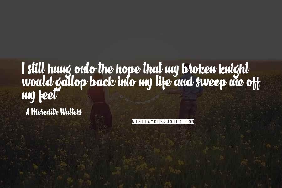 A Meredith Walters Quotes: I still hung onto the hope that my broken knight would gallop back into my life and sweep me off my feet.