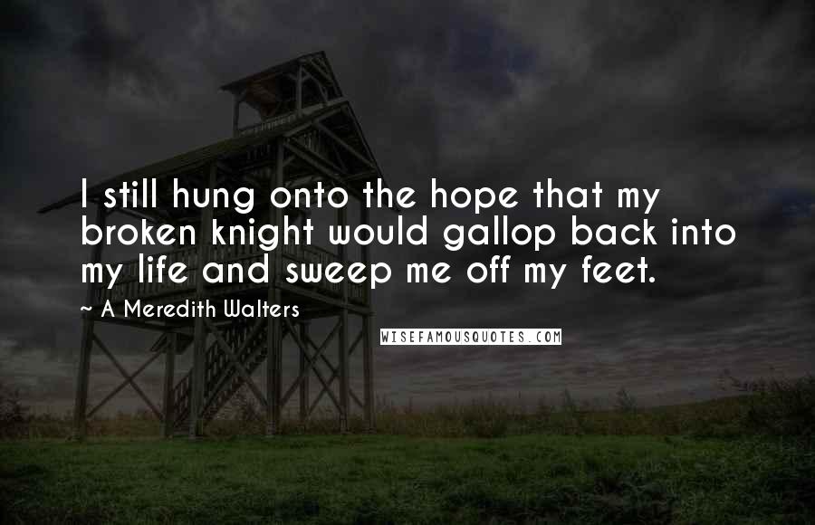 A Meredith Walters Quotes: I still hung onto the hope that my broken knight would gallop back into my life and sweep me off my feet.