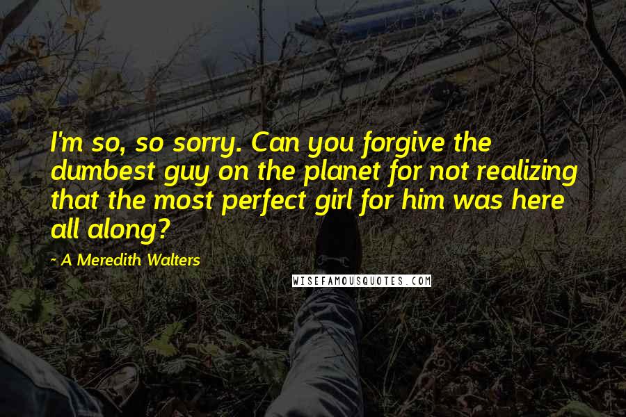 A Meredith Walters Quotes: I'm so, so sorry. Can you forgive the dumbest guy on the planet for not realizing that the most perfect girl for him was here all along?