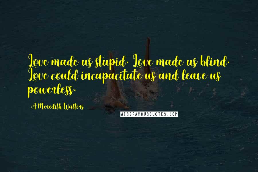 A Meredith Walters Quotes: Love made us stupid. Love made us blind. Love could incapacitate us and leave us powerless.