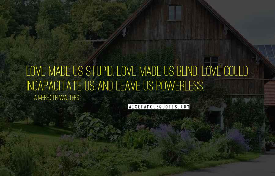 A Meredith Walters Quotes: Love made us stupid. Love made us blind. Love could incapacitate us and leave us powerless.