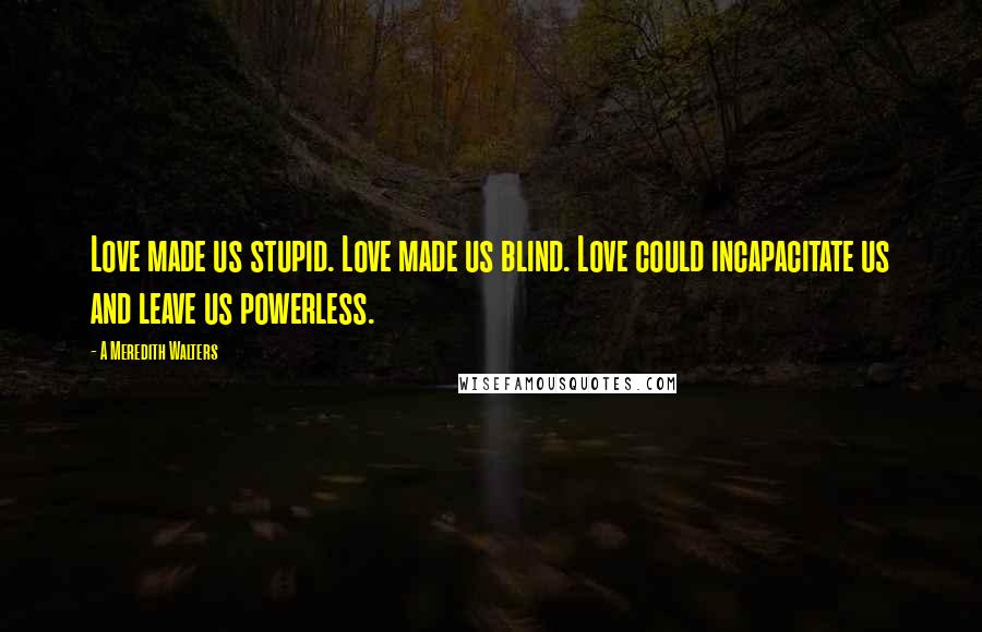 A Meredith Walters Quotes: Love made us stupid. Love made us blind. Love could incapacitate us and leave us powerless.