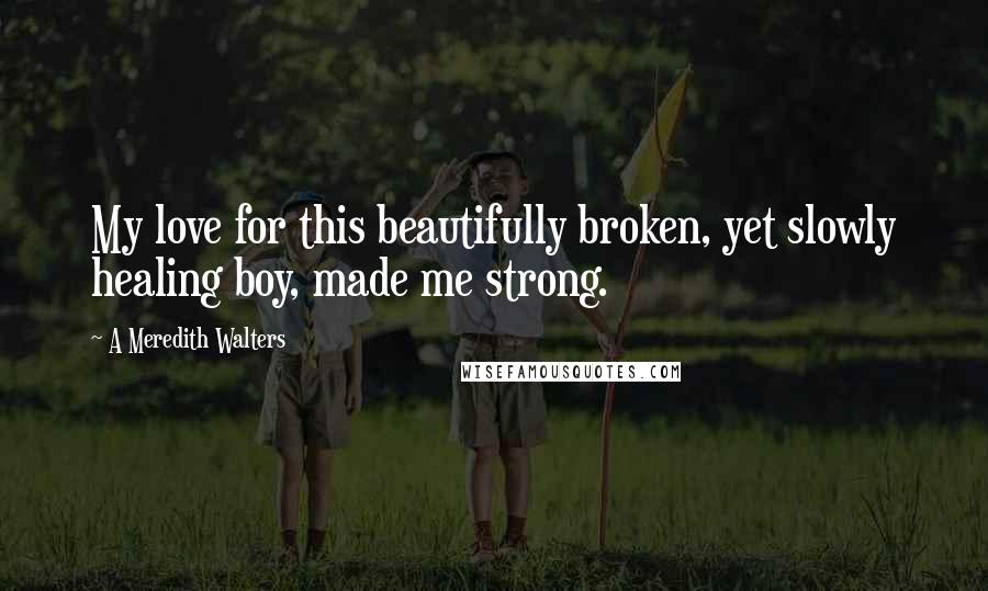 A Meredith Walters Quotes: My love for this beautifully broken, yet slowly healing boy, made me strong.