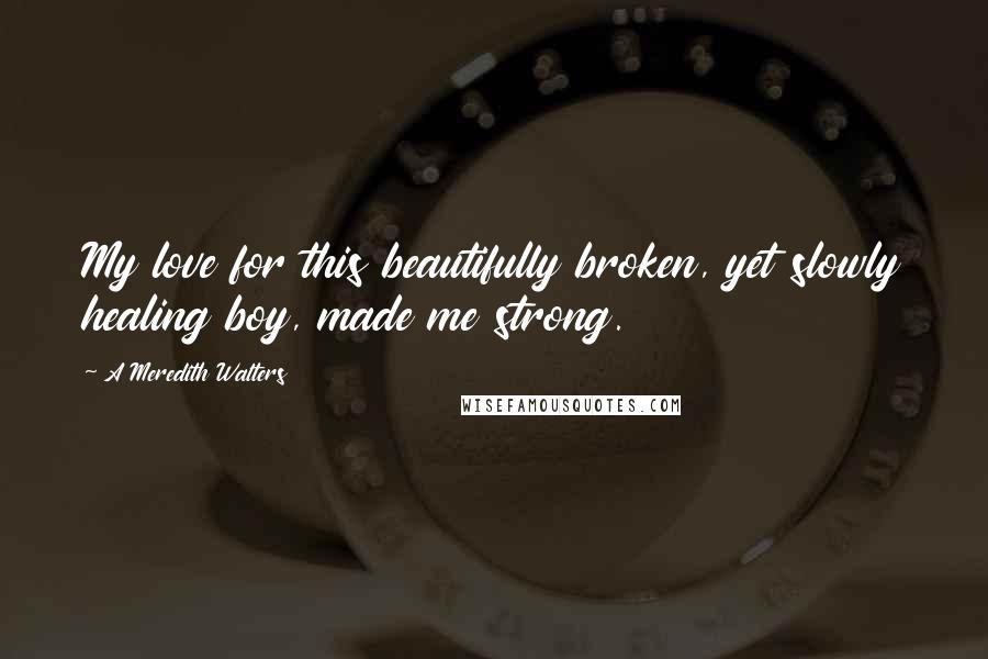 A Meredith Walters Quotes: My love for this beautifully broken, yet slowly healing boy, made me strong.