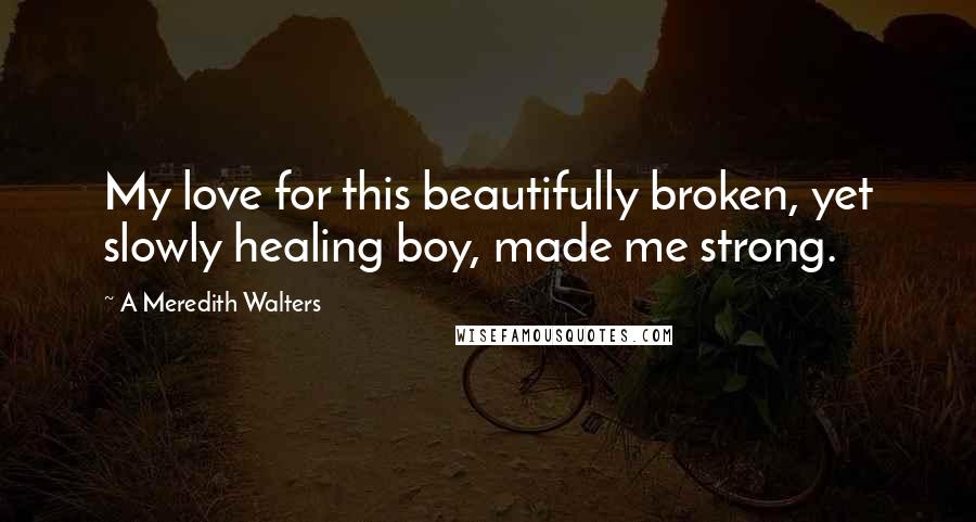 A Meredith Walters Quotes: My love for this beautifully broken, yet slowly healing boy, made me strong.