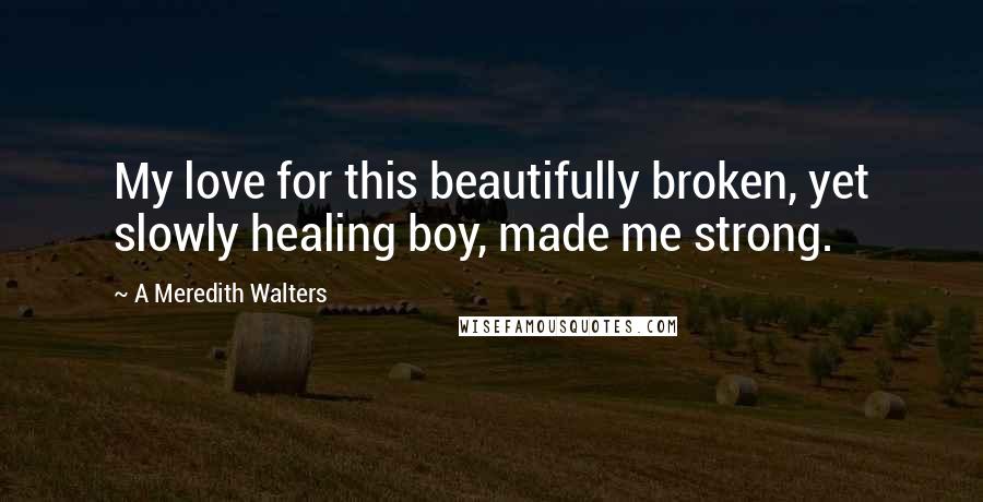 A Meredith Walters Quotes: My love for this beautifully broken, yet slowly healing boy, made me strong.