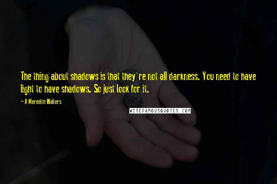 A Meredith Walters Quotes: The thing about shadows is that they're not all darkness. You need to have light to have shadows. So just look for it.