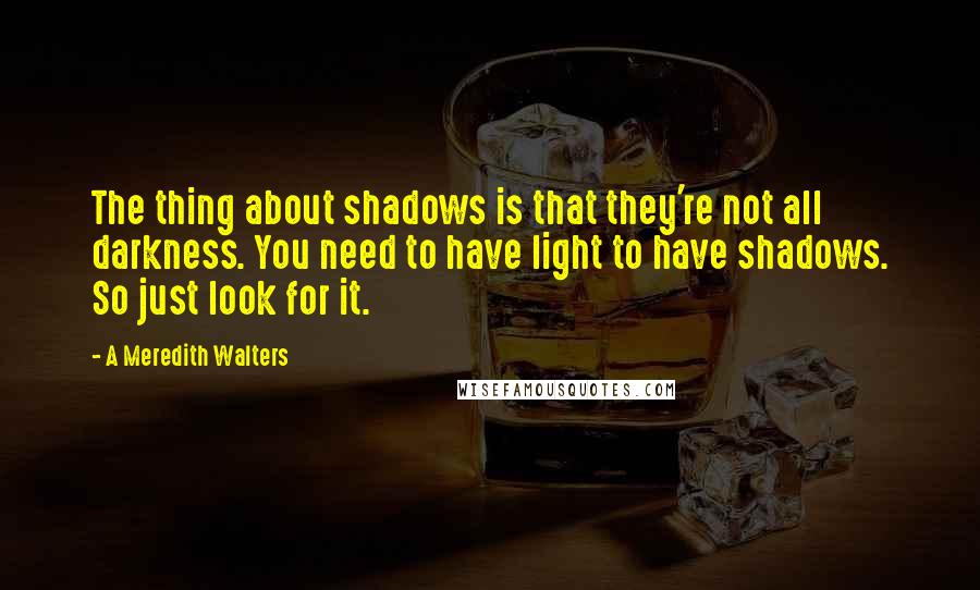 A Meredith Walters Quotes: The thing about shadows is that they're not all darkness. You need to have light to have shadows. So just look for it.