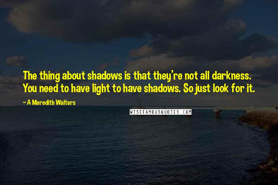 A Meredith Walters Quotes: The thing about shadows is that they're not all darkness. You need to have light to have shadows. So just look for it.