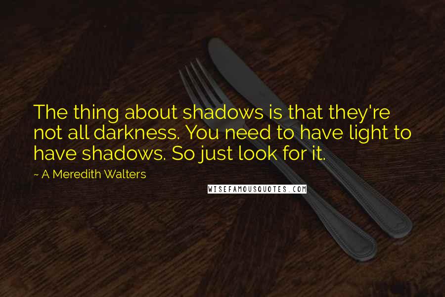 A Meredith Walters Quotes: The thing about shadows is that they're not all darkness. You need to have light to have shadows. So just look for it.