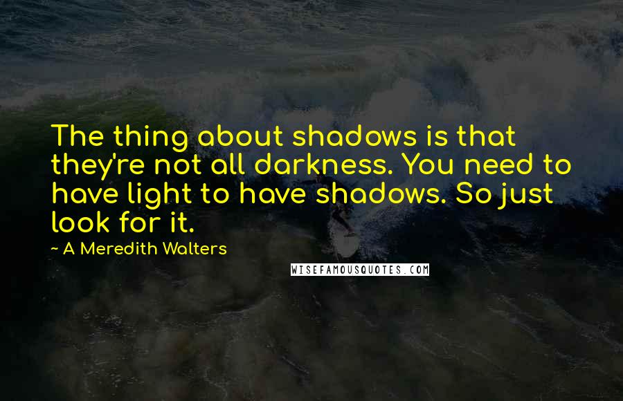 A Meredith Walters Quotes: The thing about shadows is that they're not all darkness. You need to have light to have shadows. So just look for it.