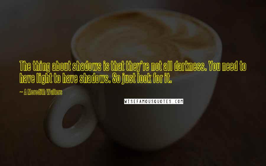 A Meredith Walters Quotes: The thing about shadows is that they're not all darkness. You need to have light to have shadows. So just look for it.