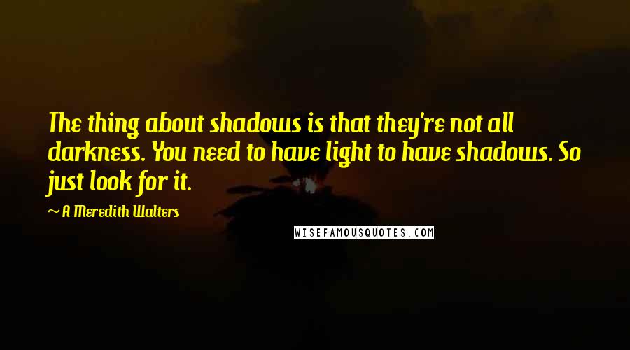 A Meredith Walters Quotes: The thing about shadows is that they're not all darkness. You need to have light to have shadows. So just look for it.