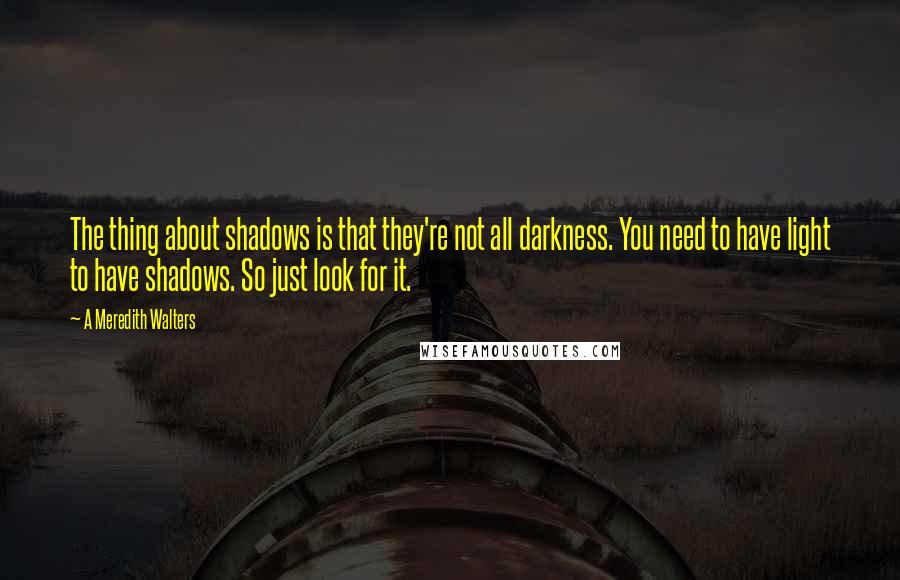 A Meredith Walters Quotes: The thing about shadows is that they're not all darkness. You need to have light to have shadows. So just look for it.
