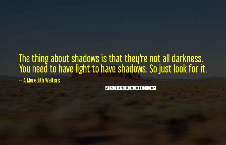 A Meredith Walters Quotes: The thing about shadows is that they're not all darkness. You need to have light to have shadows. So just look for it.