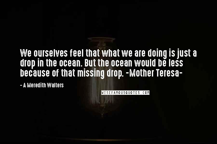 A Meredith Walters Quotes: We ourselves feel that what we are doing is just a drop in the ocean. But the ocean would be less because of that missing drop. -Mother Teresa-