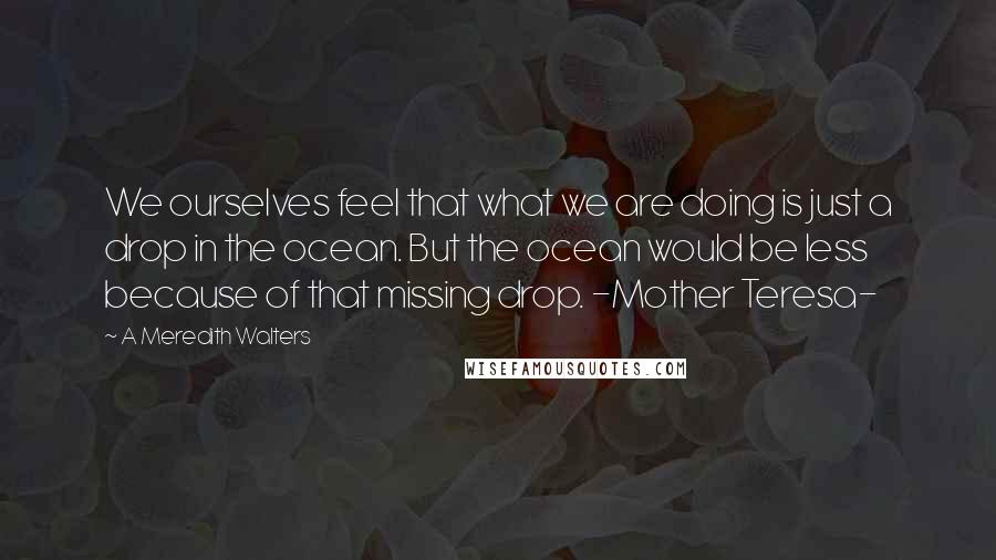 A Meredith Walters Quotes: We ourselves feel that what we are doing is just a drop in the ocean. But the ocean would be less because of that missing drop. -Mother Teresa-