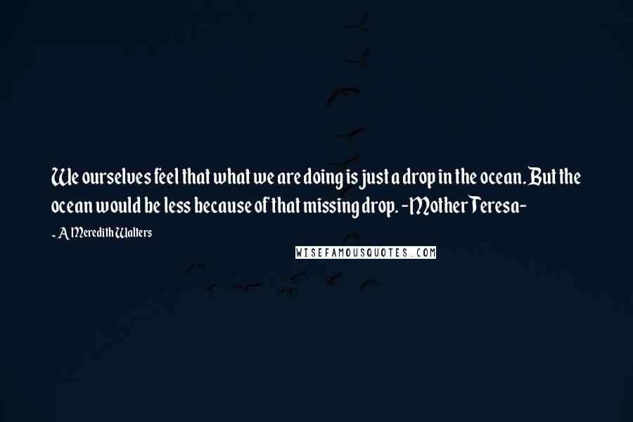 A Meredith Walters Quotes: We ourselves feel that what we are doing is just a drop in the ocean. But the ocean would be less because of that missing drop. -Mother Teresa-