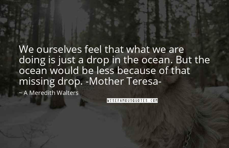 A Meredith Walters Quotes: We ourselves feel that what we are doing is just a drop in the ocean. But the ocean would be less because of that missing drop. -Mother Teresa-