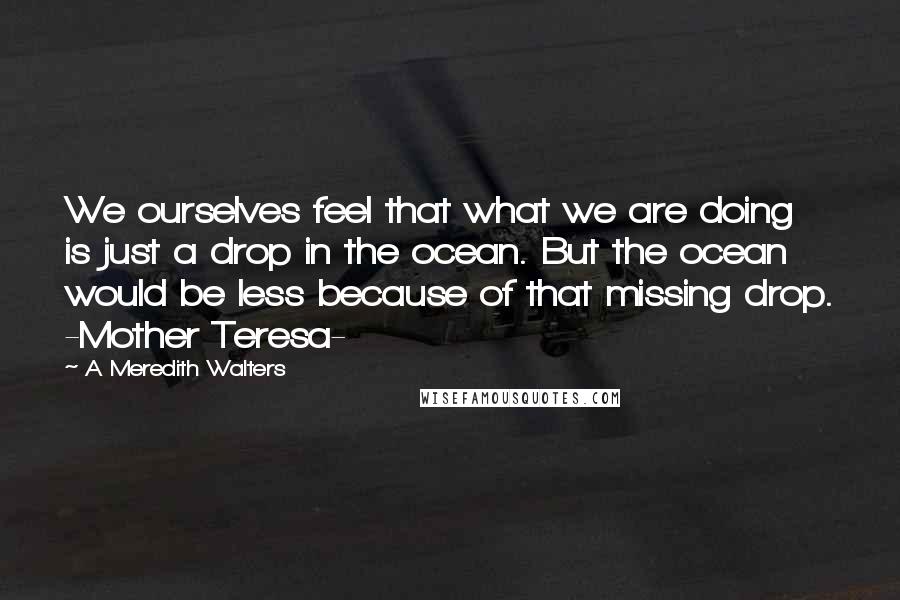 A Meredith Walters Quotes: We ourselves feel that what we are doing is just a drop in the ocean. But the ocean would be less because of that missing drop. -Mother Teresa-