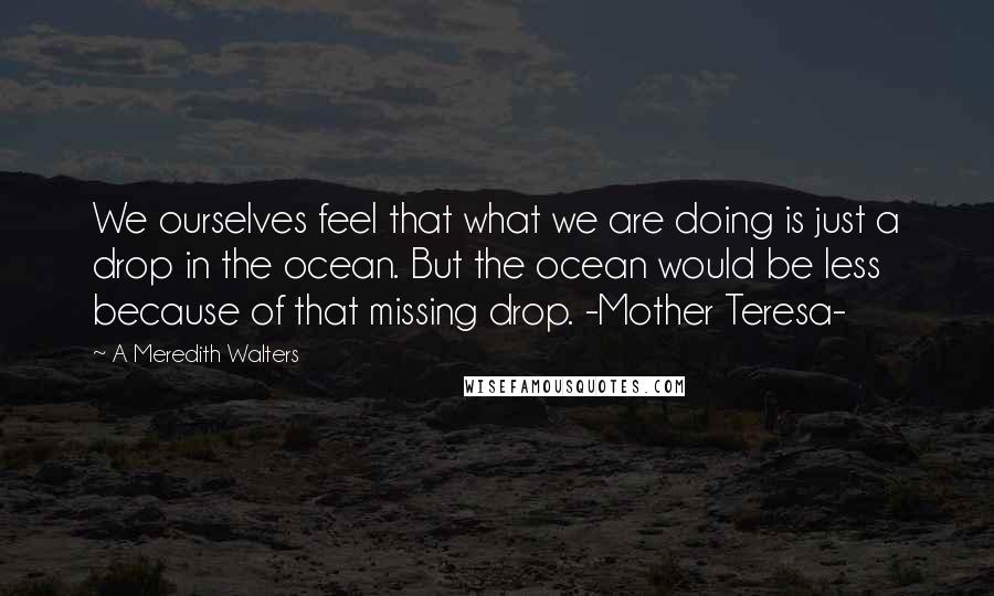A Meredith Walters Quotes: We ourselves feel that what we are doing is just a drop in the ocean. But the ocean would be less because of that missing drop. -Mother Teresa-