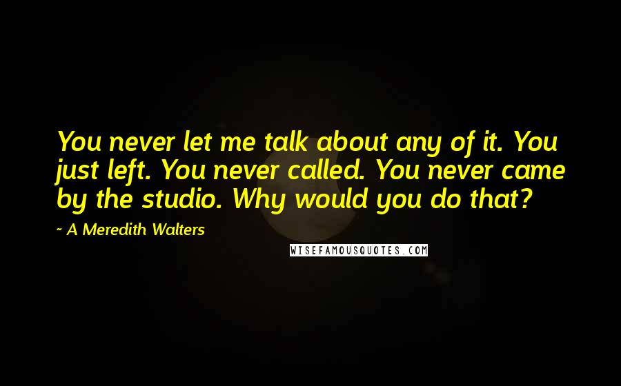 A Meredith Walters Quotes: You never let me talk about any of it. You just left. You never called. You never came by the studio. Why would you do that?