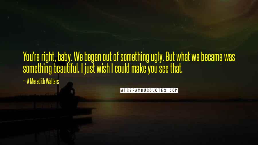 A Meredith Walters Quotes: You're right, baby. We began out of something ugly. But what we became was something beautiful. I just wish I could make you see that.