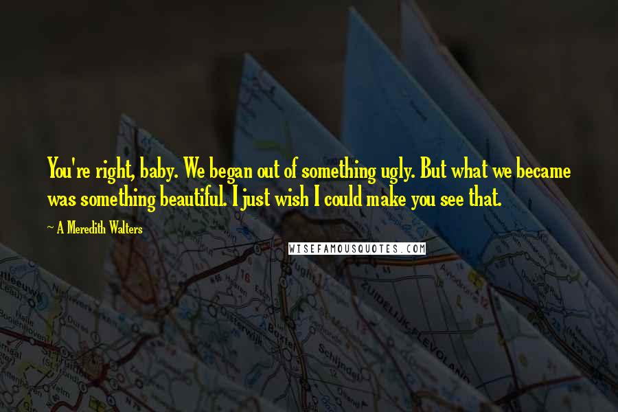 A Meredith Walters Quotes: You're right, baby. We began out of something ugly. But what we became was something beautiful. I just wish I could make you see that.