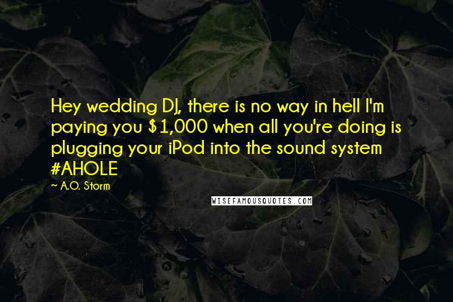 A.O. Storm Quotes: Hey wedding DJ, there is no way in hell I'm paying you $1,000 when all you're doing is plugging your iPod into the sound system #AHOLE