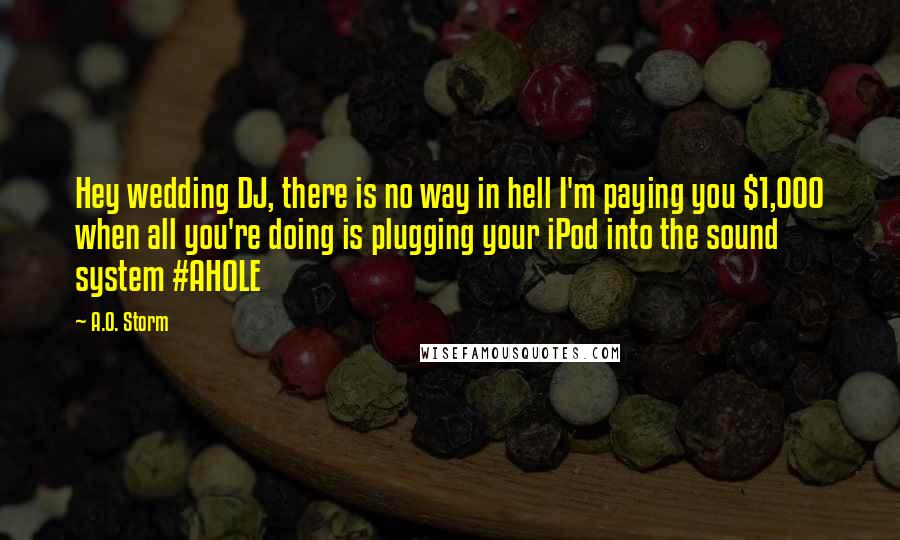 A.O. Storm Quotes: Hey wedding DJ, there is no way in hell I'm paying you $1,000 when all you're doing is plugging your iPod into the sound system #AHOLE