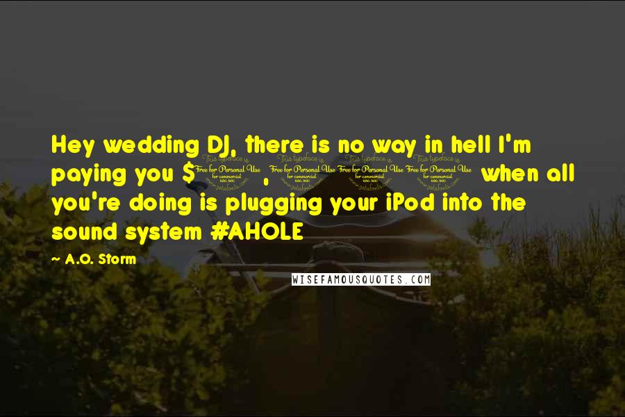 A.O. Storm Quotes: Hey wedding DJ, there is no way in hell I'm paying you $1,000 when all you're doing is plugging your iPod into the sound system #AHOLE