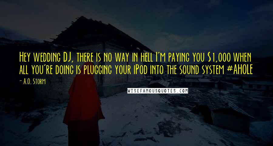 A.O. Storm Quotes: Hey wedding DJ, there is no way in hell I'm paying you $1,000 when all you're doing is plugging your iPod into the sound system #AHOLE