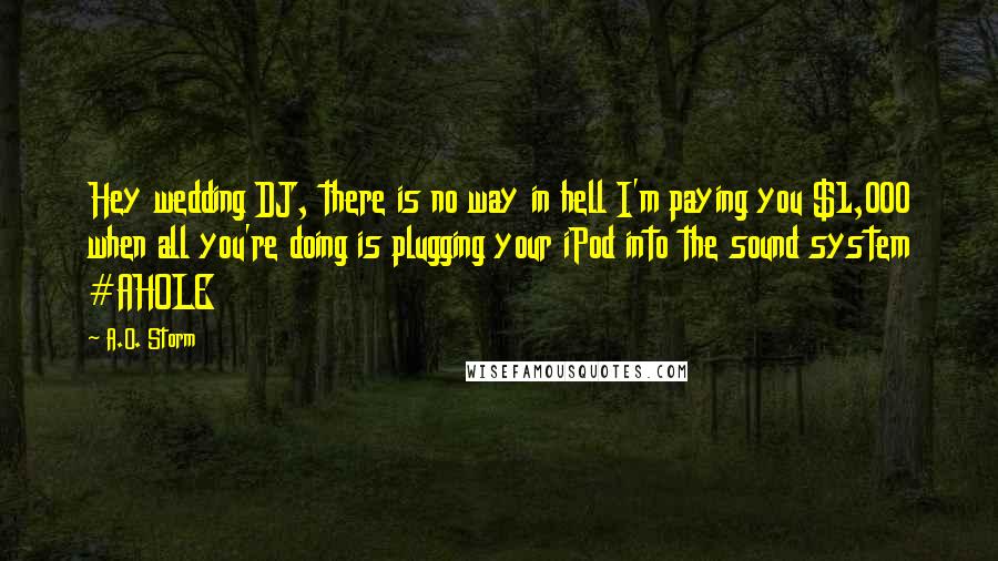 A.O. Storm Quotes: Hey wedding DJ, there is no way in hell I'm paying you $1,000 when all you're doing is plugging your iPod into the sound system #AHOLE